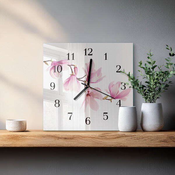 Vierkante glazen wandklok Magnolia