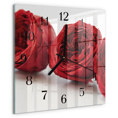 Vierkante glazen wandklok Bloemen