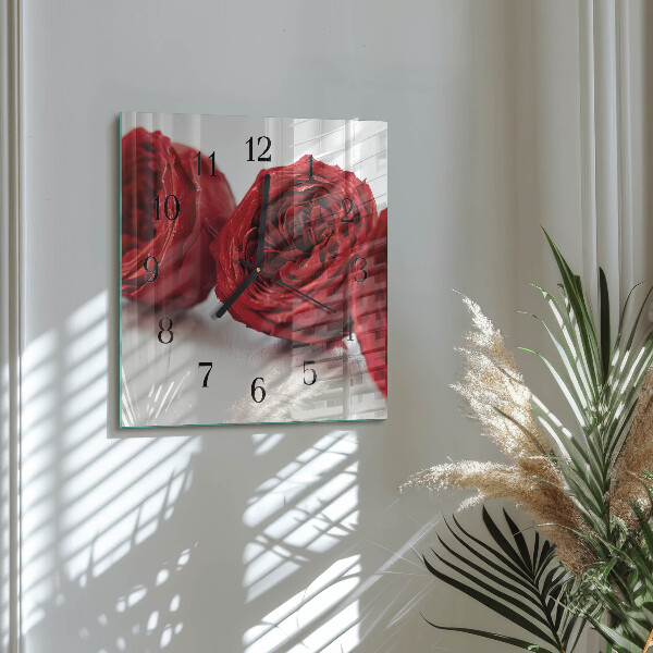Vierkante glazen wandklok Bloemen
