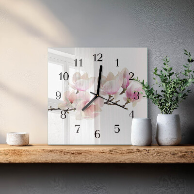 Vierkante glazen wandklok Magnolia