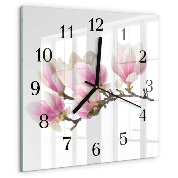 Vierkante glazen wandklok Magnolia