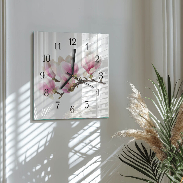 Vierkante glazen wandklok Magnolia