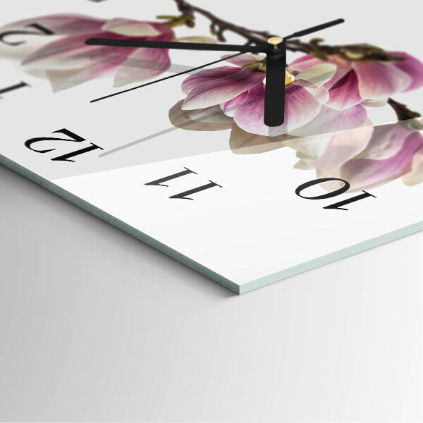 Vierkante glazen wandklok Magnolia