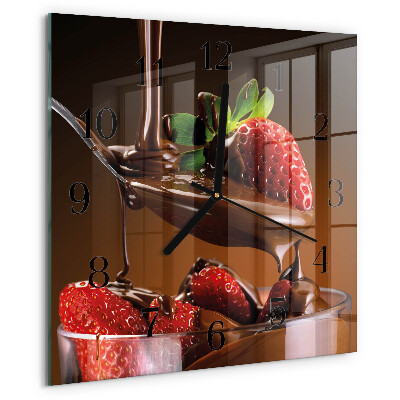 Vierkante glazen wandklok Chocoladeaardbeien