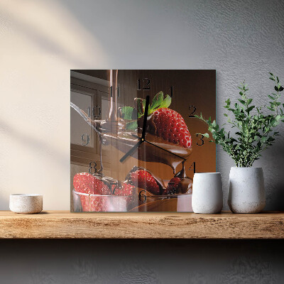 Vierkante glazen wandklok Chocoladeaardbeien