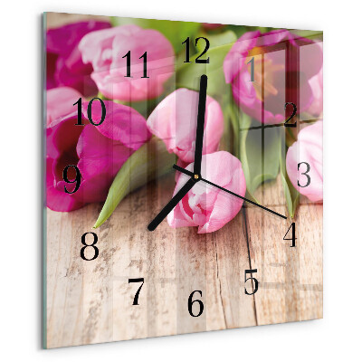 Vierkante glazen wandklok Tulpen