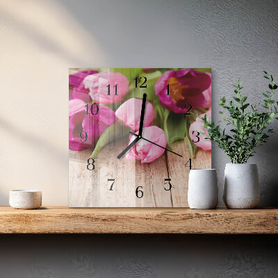 Vierkante glazen wandklok Tulpen