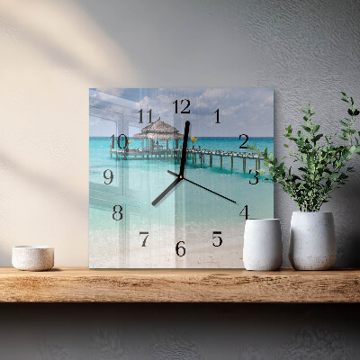 Vierkante glazen wandklok Strand