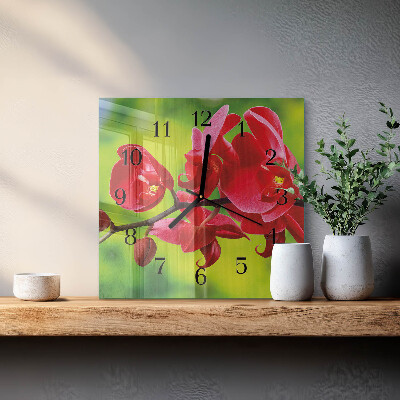 Vierkante glazen wandklok Orchidee