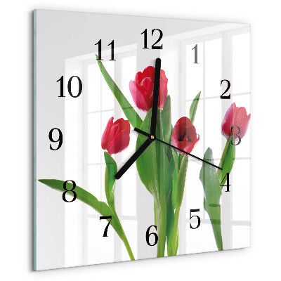 Vierkante glazen wandklok Tulpen