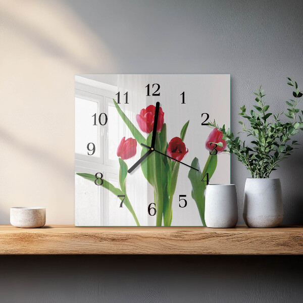 Vierkante glazen wandklok Tulpen