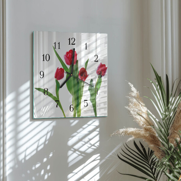 Vierkante glazen wandklok Tulpen