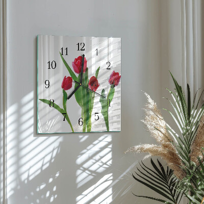 Vierkante glazen wandklok Tulpen
