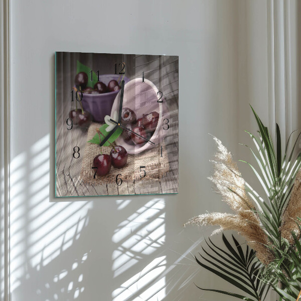Vierkante glazen wandklok Bourgondische kersen
