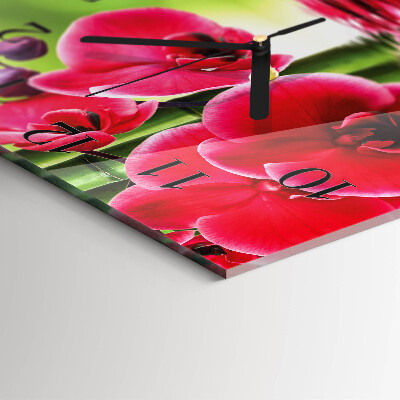 Vierkante glazen wandklok Orchidee