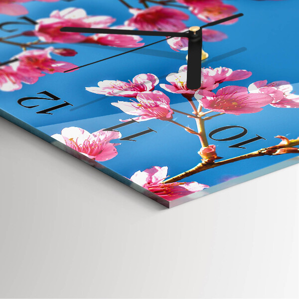 Vierkante glazen wandklok Bloemen