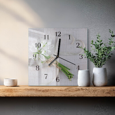 Vierkante glazen wandklok Boeket bloemen