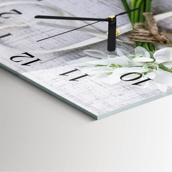 Vierkante glazen wandklok Boeket bloemen