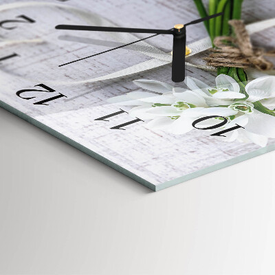 Vierkante glazen wandklok Boeket bloemen