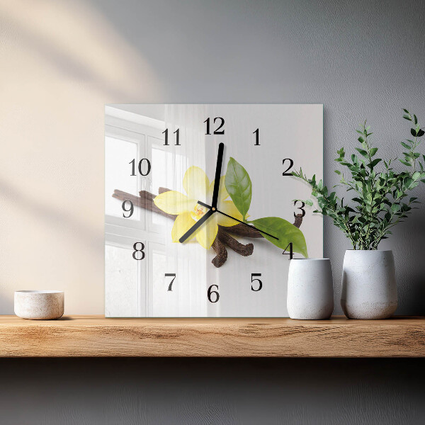 Vierkante glazen wandklok Vanille-orchidee