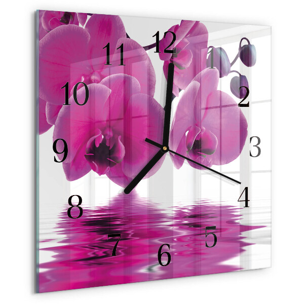 Vierkante glazen wandklok Orchidee