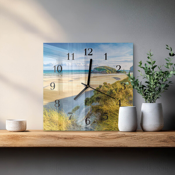 Vierkante glazen wandklok Strand
