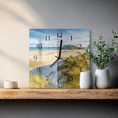 Vierkante glazen wandklok Strand