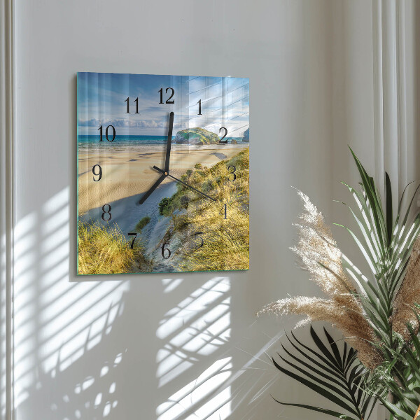 Vierkante glazen wandklok Strand