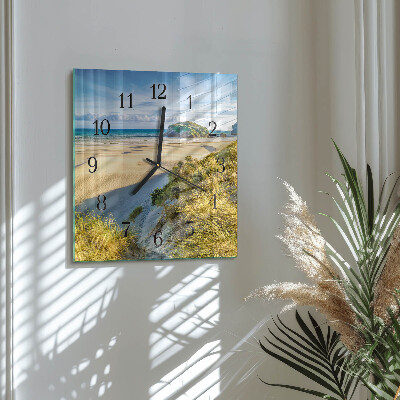 Vierkante glazen wandklok Strand