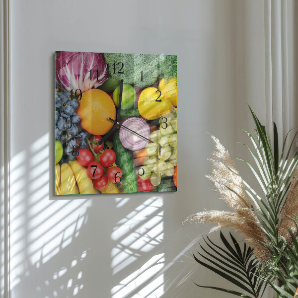Vierkante glazen wandklok Fruit en groenten