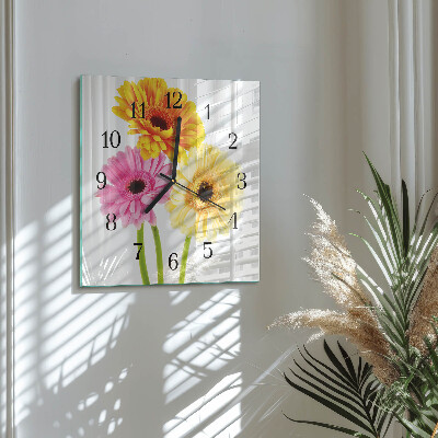 Vierkante glazen wandklok Bloemen
