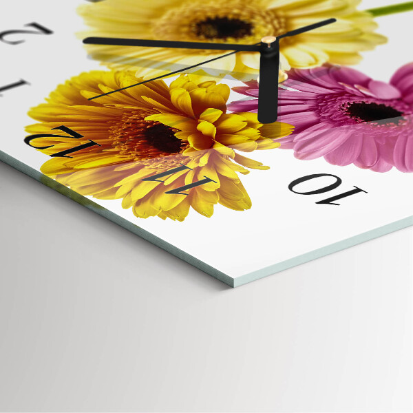 Vierkante glazen wandklok Bloemen