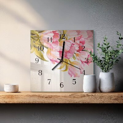 Vierkante glazen wandklok aquarellen