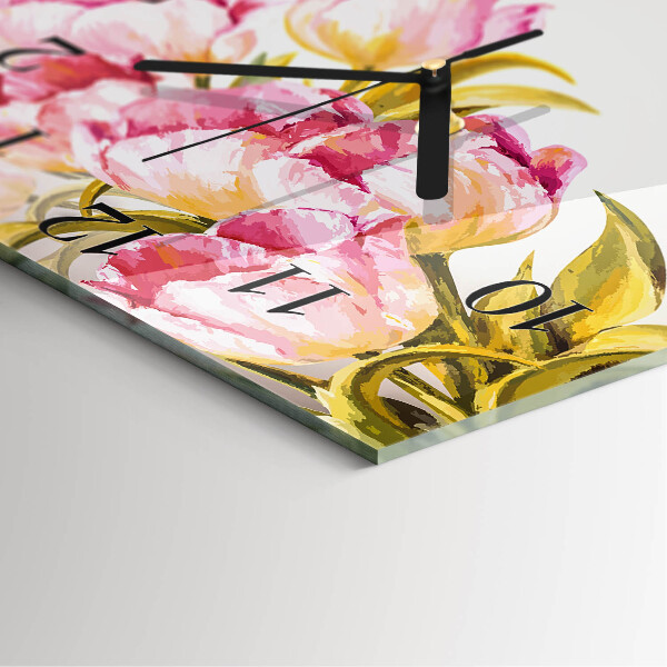 Vierkante glazen wandklok aquarellen