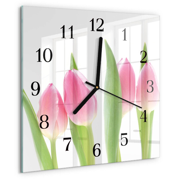 Vierkante glazen wandklok Tulpen