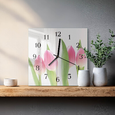 Vierkante glazen wandklok Tulpen