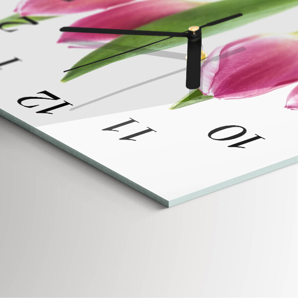 Vierkante glazen wandklok Tulpen