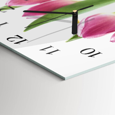 Vierkante glazen wandklok Tulpen