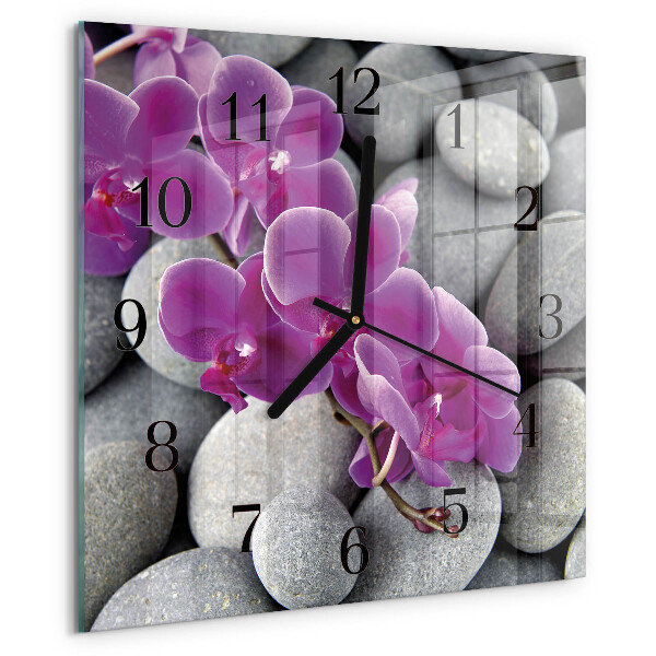 Vierkante glazen wandklok Orchideeënstenen