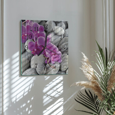 Vierkante glazen wandklok Orchideeënstenen