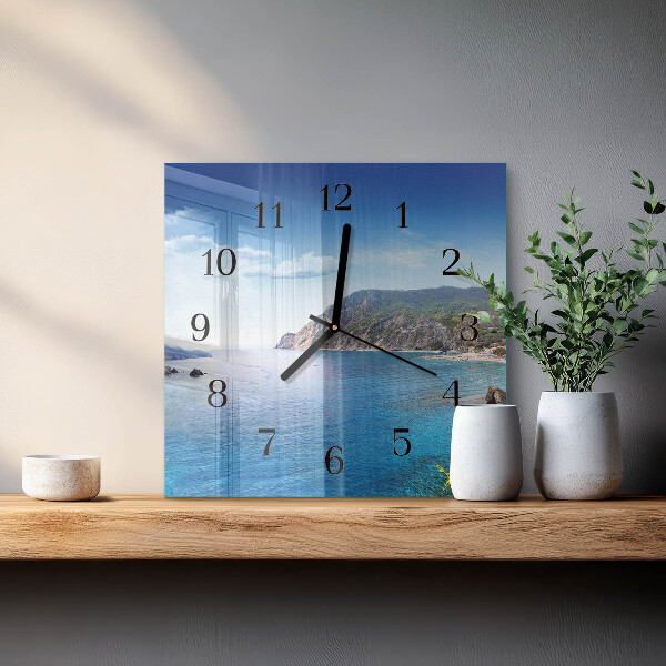 Vierkante glazen wandklok Baai