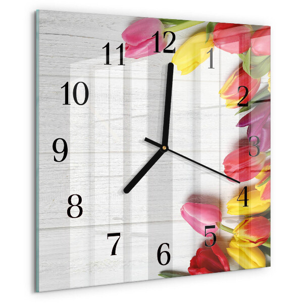 Vierkante glazen wandklok Tulpen