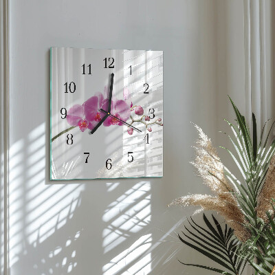 Vierkante glazen wandklok Orchidee