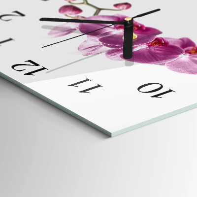 Vierkante glazen wandklok Orchidee