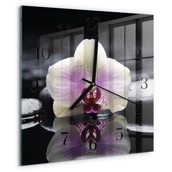 Vierkante glazen wandklok Orchidee