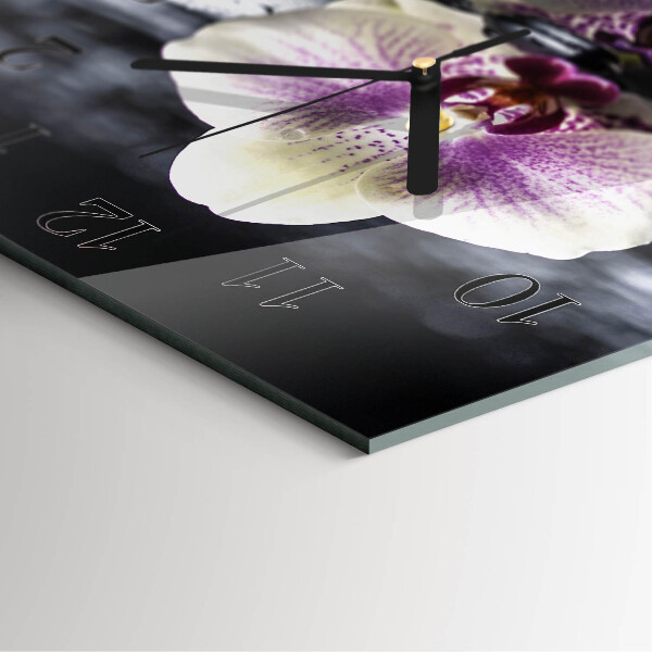 Vierkante glazen wandklok Orchidee
