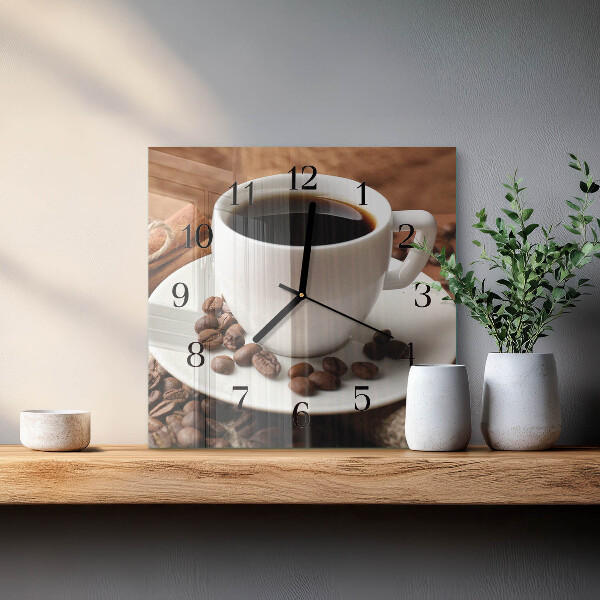 Vierkante glazen wandklok Koffie