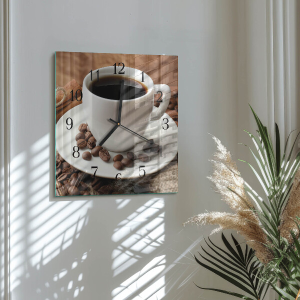 Vierkante glazen wandklok Koffie