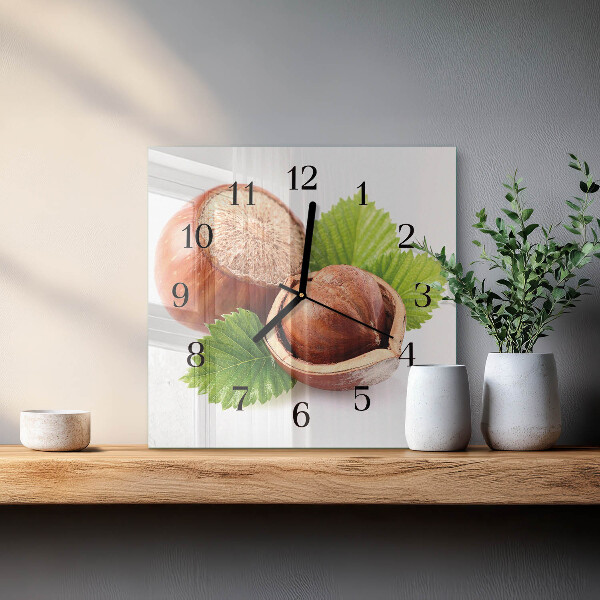 Vierkante glazen wandklok Hazelnoten