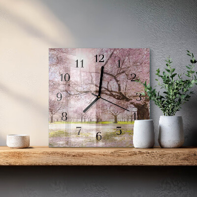 Vierkante glazen wandklok Kersenbomen